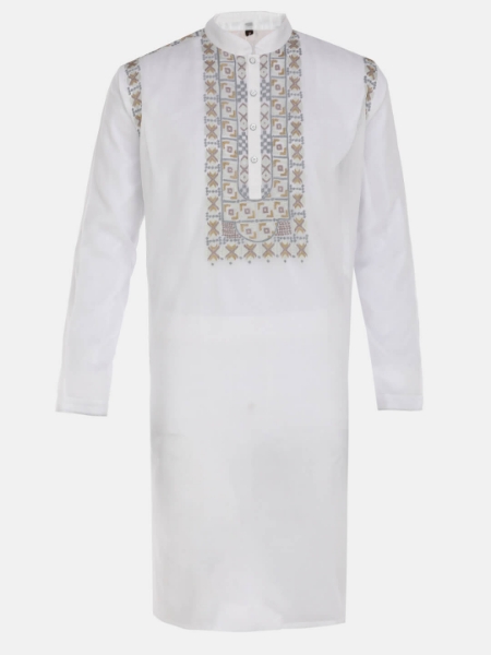 Picture of White Embroidered Addi Cotton Panjabi