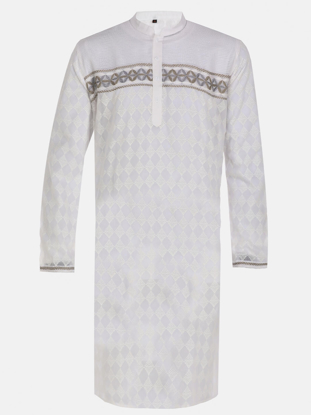 Picture of White Printed and Embroidered Addi Cotton Panjabi