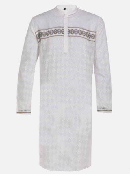 Picture of White Printed and Embroidered Addi Cotton Panjabi