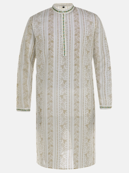 Picture of White Printed and Embroidered Addi Cotton Panjabi