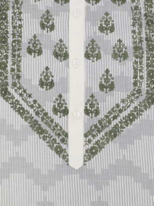 Picture of White Embroidered and Printed Addi Cotton Panjabi