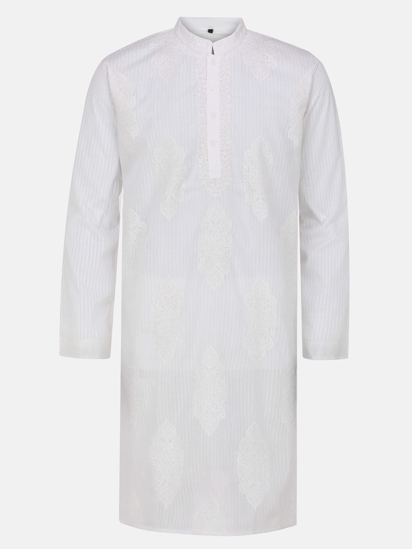 Picture of White Embroidered and Printed Addi Cotton Panjabi