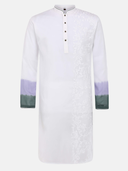 Picture of White Ombre Dyed and Embroidered Addi Cotton Panjabi