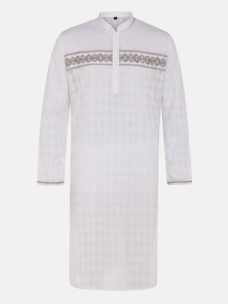 Picture of White Printed and Embroidered Addi Cotton Panjabi