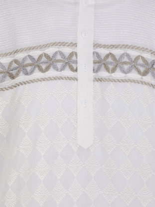 Picture of White Printed and Embroidered Addi Cotton Panjabi