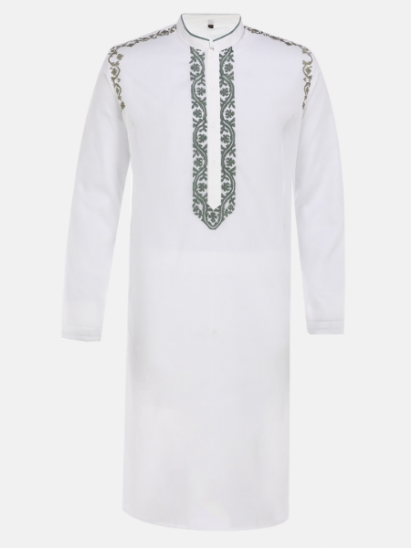 Picture of White Embroidered Addi Cotton Panjabi