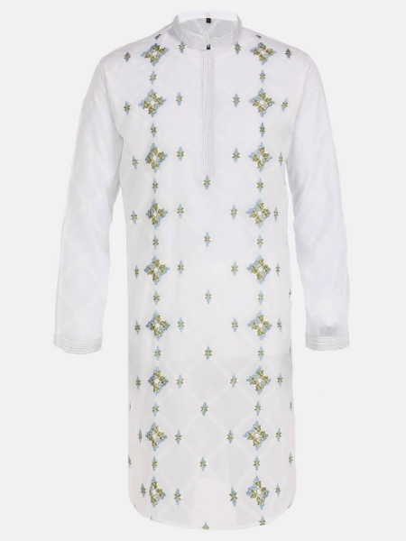 Picture of White Printed and Embroidered Addi Cotton Panjabi