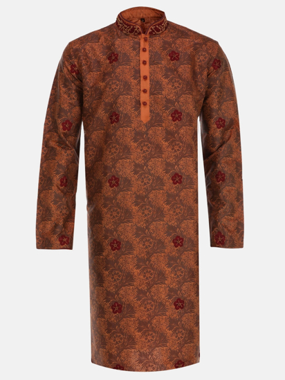 Picture of Deep Brown Printed and Erri Embroidered Silk Panjabi