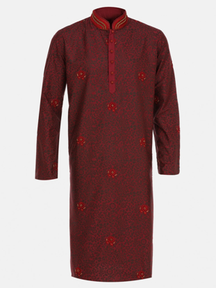 Picture of Maroon Printed and Erri Embroidered Joysree Silk Panjabi