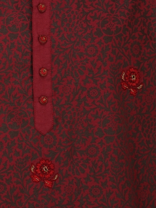 Picture of Maroon Printed and Erri Embroidered Joysree Silk Panjabi