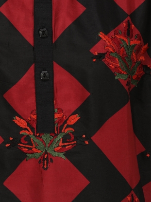 Picture of Red Printed and Embroidered Silk Panjabi