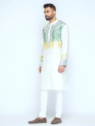Picture of Ivory Dyed and Embroidered Silk Panjabi