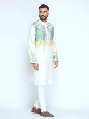 Picture of Ivory Dyed and Embroidered Silk Panjabi