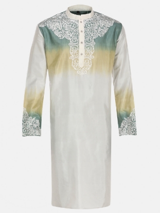 Picture of Ivory Dyed and Embroidered Silk Panjabi