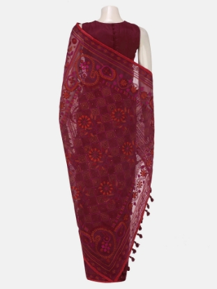 Maroon Embroidered Muslin Saree