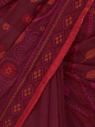 Maroon Embroidered Muslin Saree