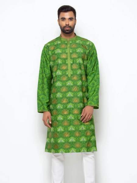 Picture of Olive Green Printed and Embroidered Joysree Silk Panjabi