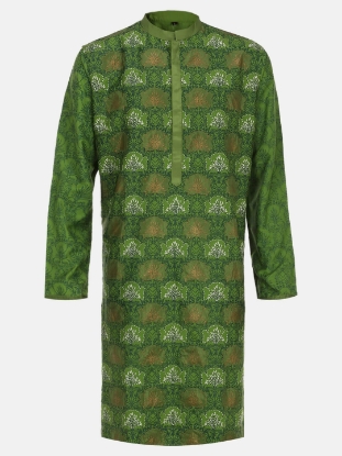 Picture of Olive Green Printed and Embroidered Joysree Silk Panjabi