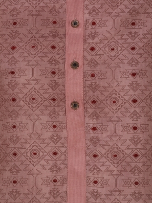 Picture of Dusty Pink Printed and Embroidered Silk Panjabi