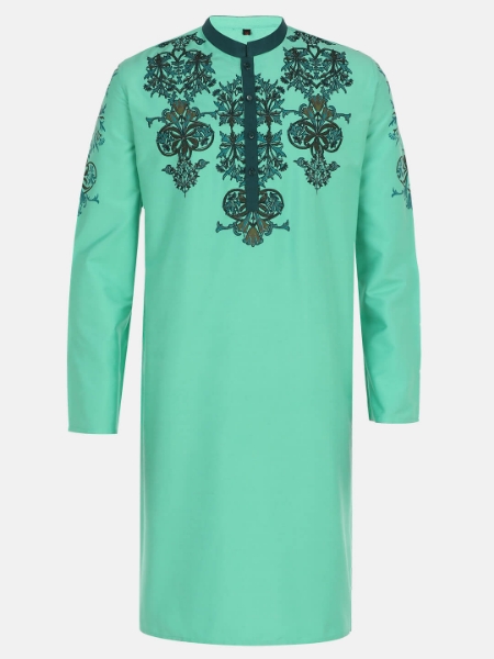 Picture of Mint Green Printed and Embroidered Joysree Silk Panjabi