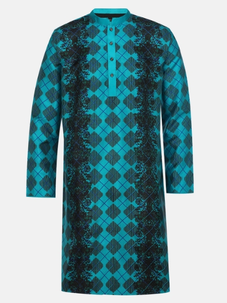 Picture of Teal Printed Silk Panjabi