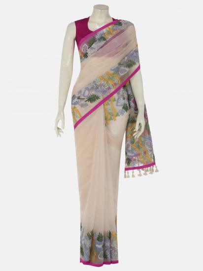 Picture of Beige Embroidered Muslin Saree