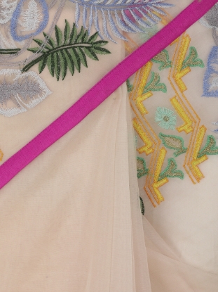 Picture of Beige Embroidered Muslin Saree