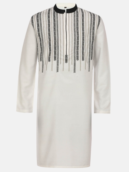 Picture of Ivory Printed and Embroidered Joysree Silk Panjabi