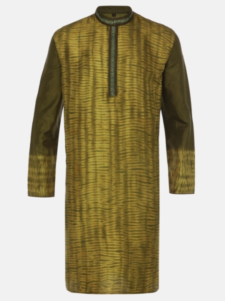 Picture of Moss Green Tie-Dyed and Embroidered Silk Panjabi