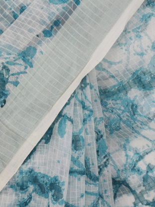 Picture of Ivory Printed and Embroidered Muslin Kota Saree