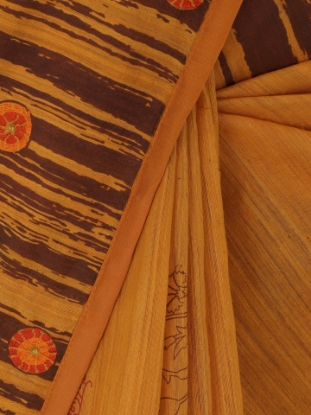 Picture of Mustard Printed and Embroidered Muslin Saree