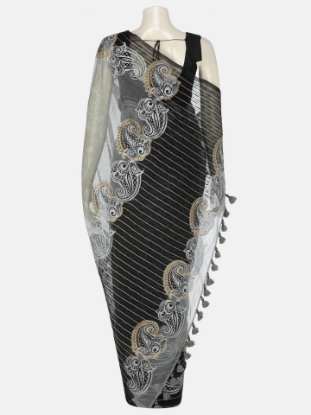 Picture of Grey Tie-Dyed and Printed Muslin Saree