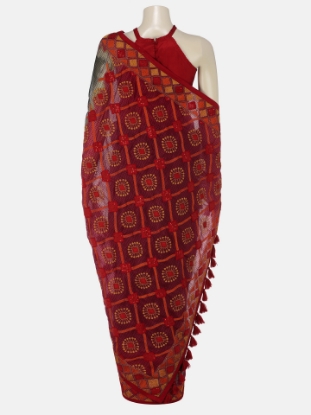 Picture of Black Appliqued and Embroidered Muslin Saree