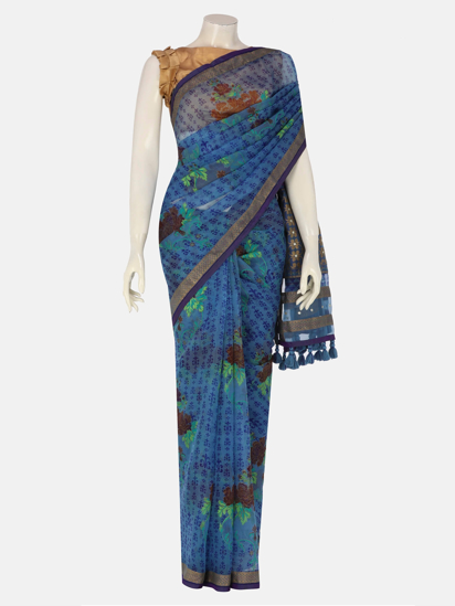 Picture of Blue Printed Muslin Saree