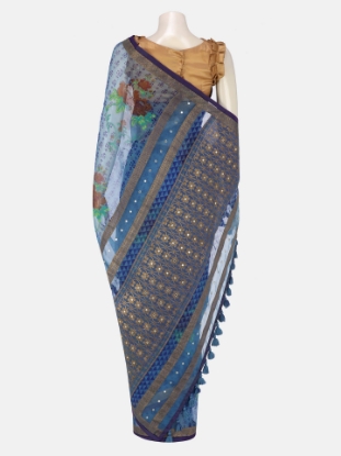 Picture of Blue Printed Muslin Saree