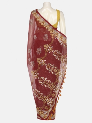 Picture of Red Printed and Embroidered Kota Muslin Saree