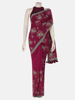 Picture of Maroon Printed and Embroidered Muslin Saree