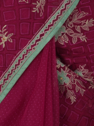 Picture of Maroon Printed and Embroidered Muslin Saree