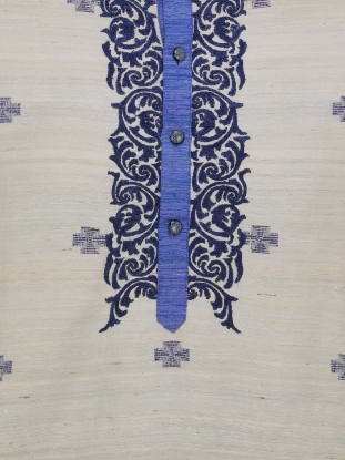 Picture of Ecru endi silk panjabi with blue grey embroidery.