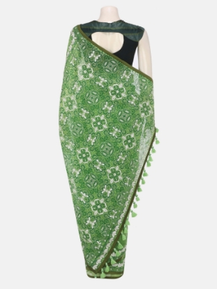 Picture of Light Green Printed and Embroidered Muslin Cota Saree