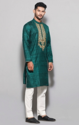 Picture of Bottle Green Embroidered Endi Silk Panjabi
