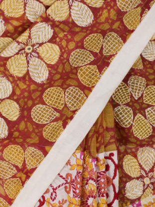 Picture of White Printed and Embroidered Muslin and Silk Saree