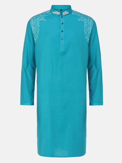 Picture of Turquoise Erri Embroidered Viscose-Cotton Panjabi