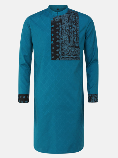 Picture of Teal Embroidered Cotton Slim Fit Panjabi