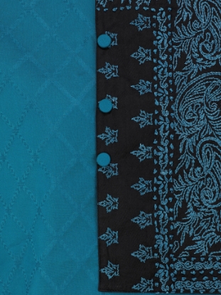 Picture of Teal Embroidered Cotton Slim Fit Panjabi