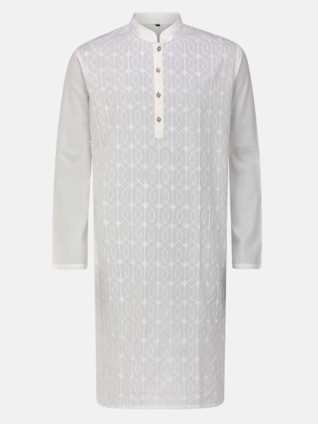 Picture of White Embroidered Cotton Panjabi