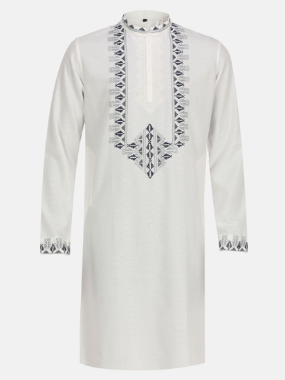 Picture of Ivory Embroidered Viscose-Cotton Slim Fit Panjabi