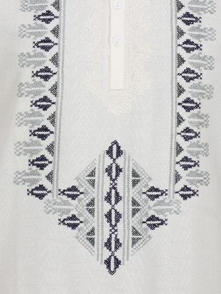 Picture of Ivory Embroidered Viscose-Cotton Slim Fit Panjabi