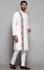 Picture of Ivory Printed and Embroidered Cotton Slim Fit Panjabi