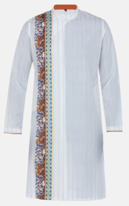 Picture of Ivory Printed and Embroidered Cotton Slim Fit Panjabi
